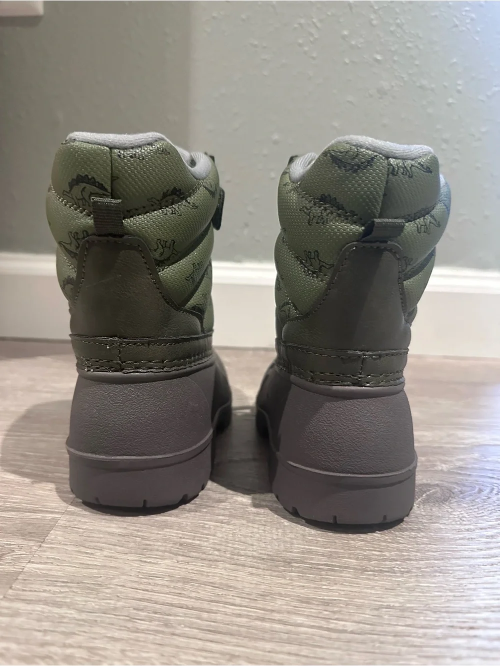 Carters Kids Green and Gray Dinosaur Boots- Waterproof Snow Boots